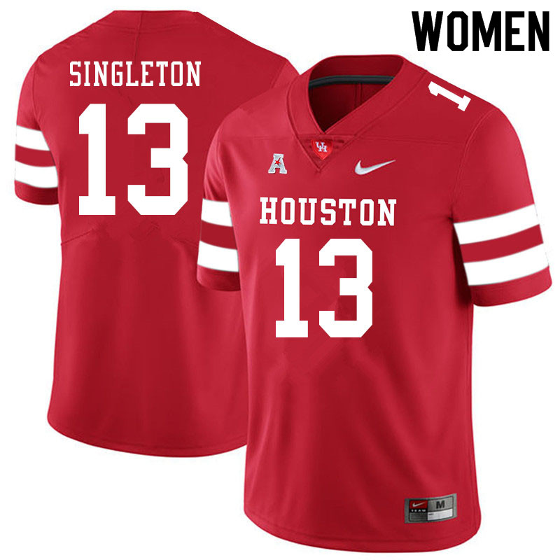 Women #13 Jeremy Singleton Houston Cougars College Football Jerseys Sale-Red - Click Image to Close